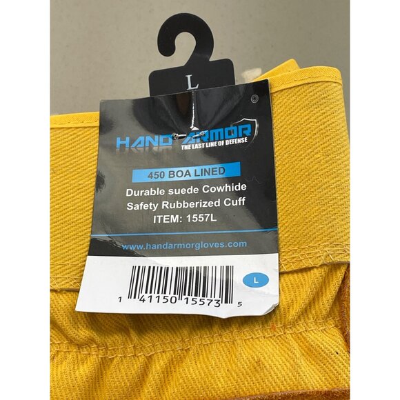 Hand Armor 450 Boa Lined Gloves Large Suede Cowhide Safety Rubberized Cuff NEW - Picture 2 of 5